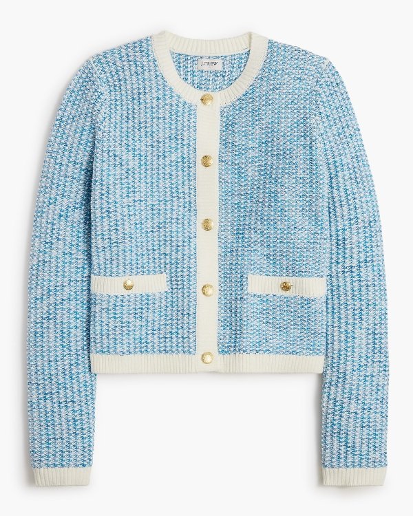 Popcorn-stitch lady jacket cardigan sweater