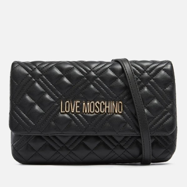 Women's Quilted Chain Flap Cross Body Bag - Black