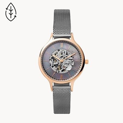 Anita Automatic Charcoal Stainless Steel Mesh Watch