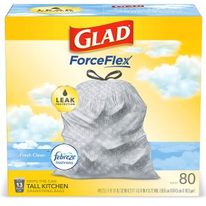 Glad ForceFlex 13加仑带抽绳清新厨房垃圾袋80个