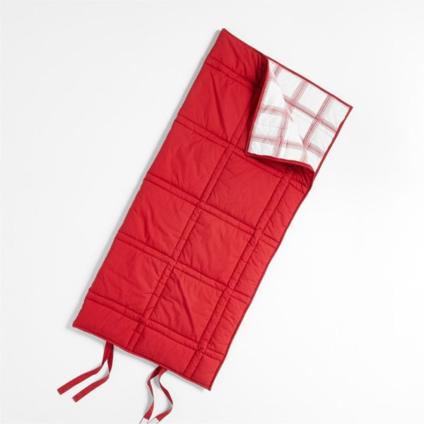 Red Plaid Puffer Kids Sleeping Bag | Crate & Kids