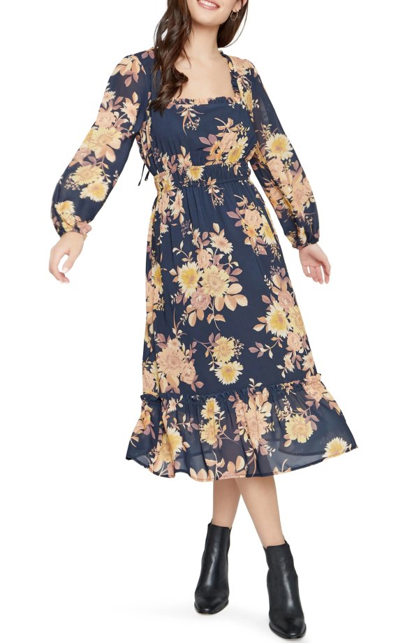 Poets Dream Floral Print Long Sleeve Dress