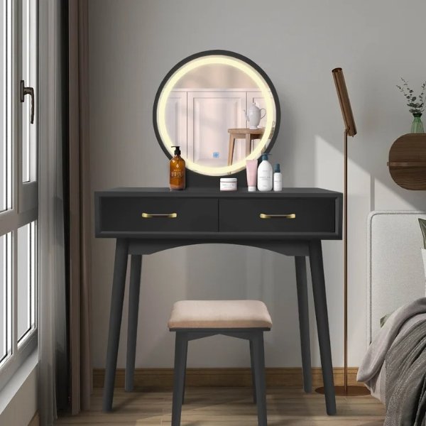 Edicott LED圆镜梳妆台+梳妆凳