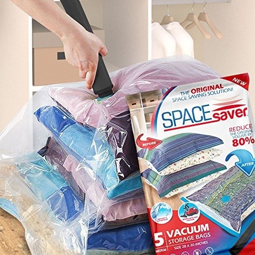 Premium Vacuum Storage Bags (Lifetime Replacement Guarantee) (Works with Any Vacuum Cleaner + Free Hand-Pump for Travel!) 80% More Compression Than Other Brands! (5 Pack)