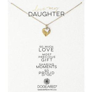 Dogeared Love My Daughter Feather Heart with Sterling Silver Cupid Heart Gold Dipped Chain Necklace @ Amazon