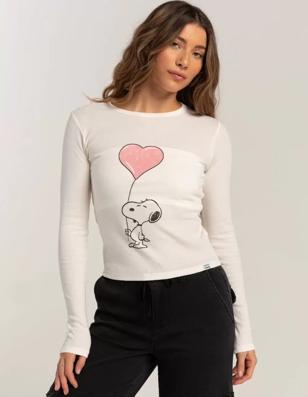 RSQ x Peanuts Love Collection Womens Snoopy Heart Long Sleeve Baby Tee