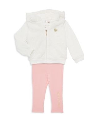 Juicy Couture Baby Girl's 3-Piece Faux Fur Hooded Jacket, Cotton-Blend Top & Pants