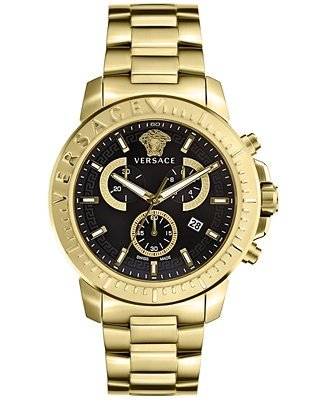Men's Swiss Chronograph Gold Ion Plated Stainless Steel Bracelet Watch 45mm