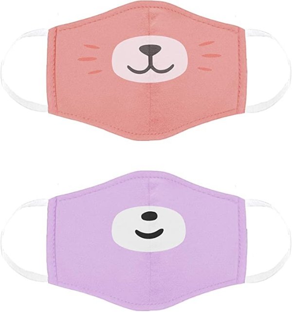 Kids Face Mask 2 Pack, Breathable & Comfortable Masks for Kids, Reusable and Washable, Face Masks for School and Everyday Use, Kali the Kitty & Bori the Bear Mask