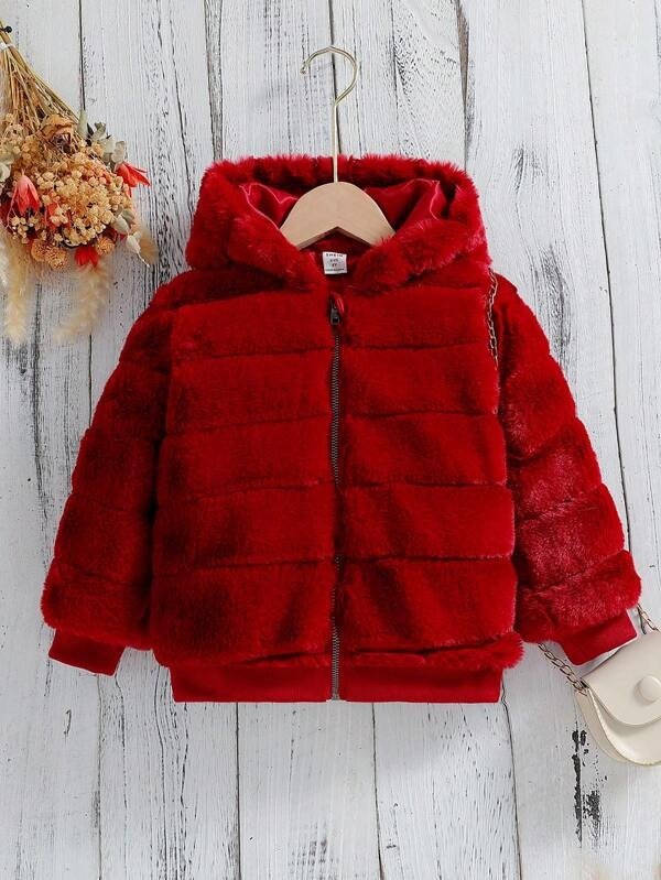SHEIN Kids EVRYDAY Young Girl Zip Up Hooded Teddy Jacket