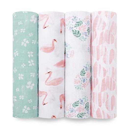 Aden by aden + anais Classic Swaddle Baby Blanket, 100% Cotton Muslin, Large 44 X 44 inch, 4 Pack, Briar Rose