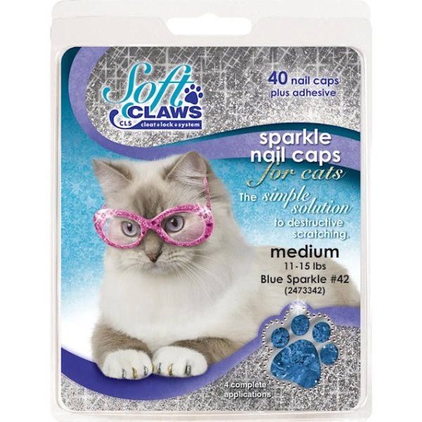 Soft Claws Blue Sparkle Cat Nail Caps, Medium, Count of 40 | Petco