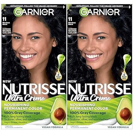 Hair Color Nutrisse Nourishing Creme, 11 Blackest Black (Peppercorn) Permanent Hair Dye, 2 Count (Packaging May Vary)