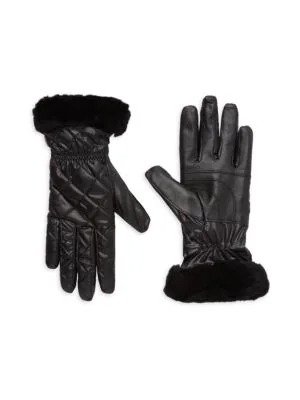 Faux Fur Trim Quited Gloves