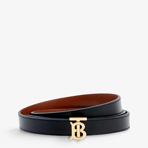 Monogram-buckle brand-debossed leather belt