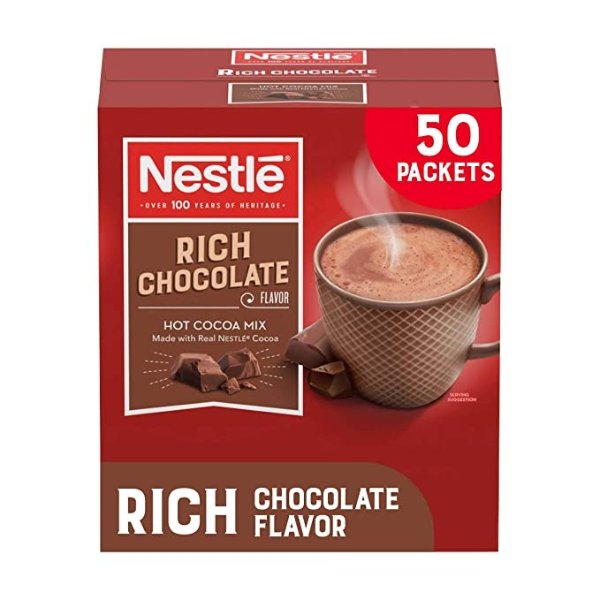 Hot Chocolate Packets, Hot Cocoa Mix, Rich Chocolate Flavor, Made with Real Cocoa, 50 Count (0.71 Oz each), 35.5 Oz