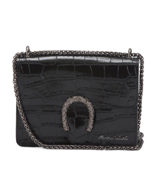 Made In Italy Leather Crocodile Crossbody