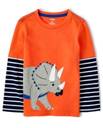 Boys Long Sleeve Embroidered Triceratops 2 In 1 Top - Dino Dude | Gymboree