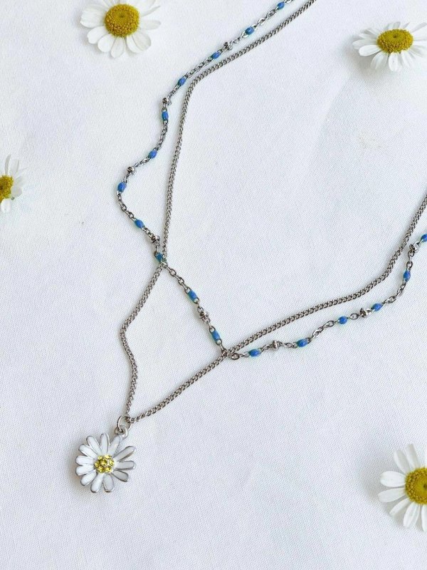 Set-Color Dot Seed And Color Daisy Necklace