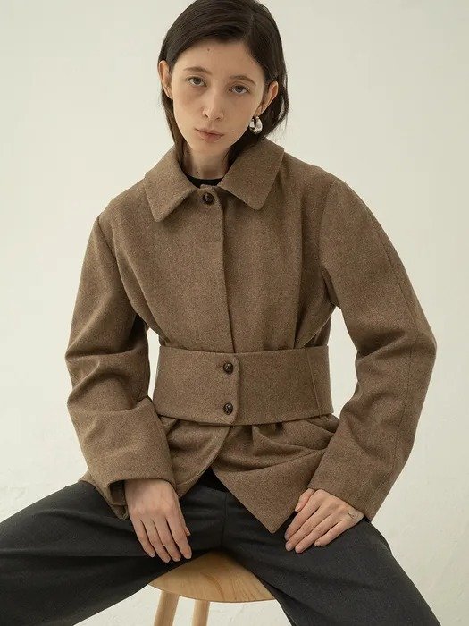 Wide Belted Wool Jacket (Brown)