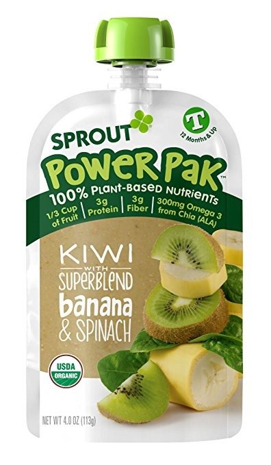 Organic Baby Food PouchesOrganic Power Pak Toddler Food Pouch, Kiwi with Superblend Banana & Spinach, 4 Ounce (Pack of 12); USDA Organic, Non-GMO, 3 Grams of Protein, Plant Powered