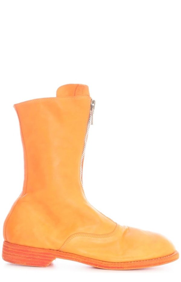 Front-Zip Calf-Length Boots