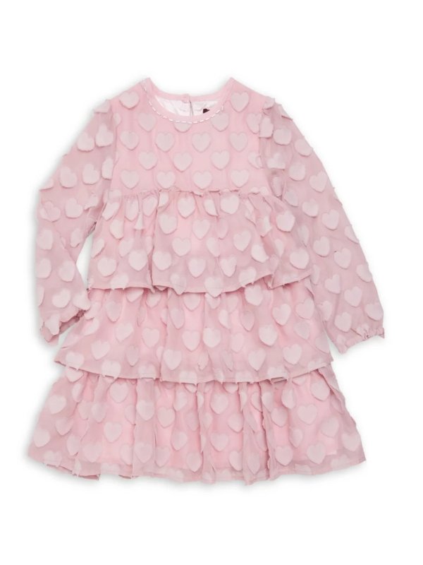- Little Girl's & Girl's Novelty Heart Tiered Chiffon A-Line Dress