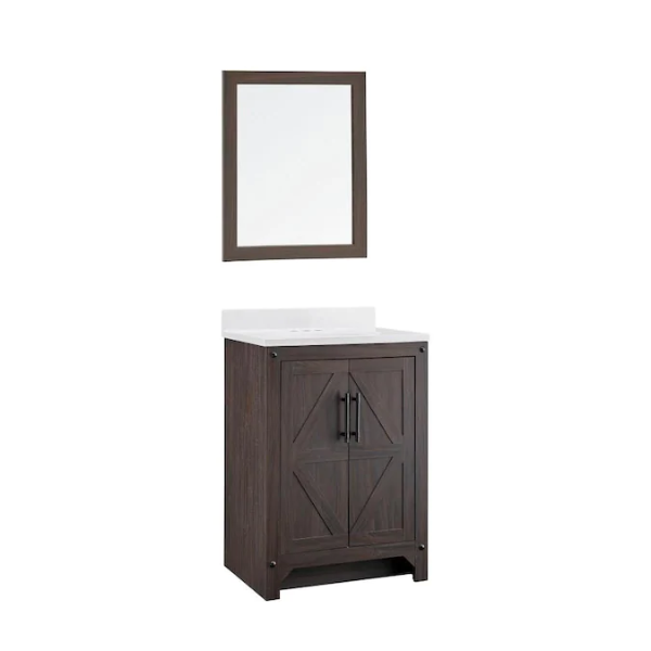 24-in Weathered Brown Single Sink Bathroom Vanity with White Acrylic Top