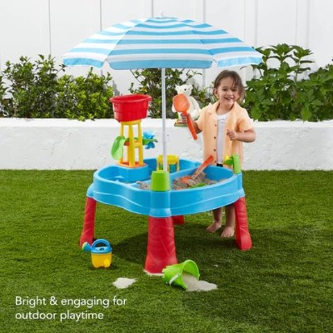 儿童玩沙水桌+18配件，遮阳伞高度可调节