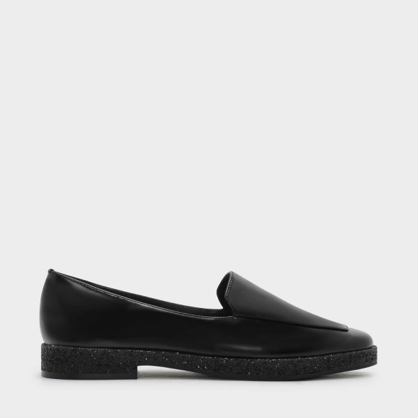 Black Glitter Sole Loafers |CHARLES & KEITH