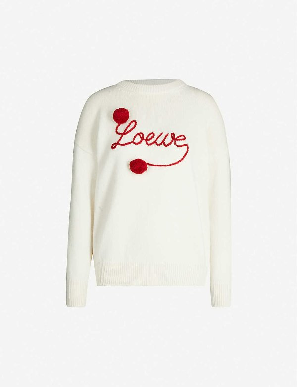 Brand-embroidered relaxed-fit wool jumper