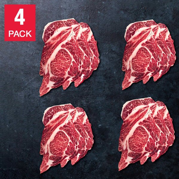 Authentic Wagyu Japanese A5 Chuck Roll Korean BBQ Style 4-pack, 1 lb, 4 lbs
