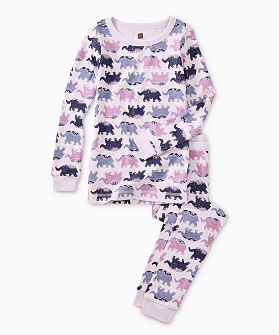 Pink & Purple Elephant Elegance Pajama Set - Toddler & Girls
