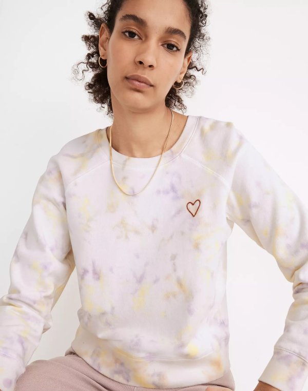 Heart Embroidered (Re)sourced Cotton Sweatshirt in Tie-Dye