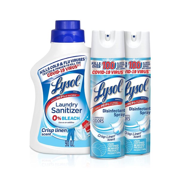 Lysol Laundry Sanitizer Additive, Bacteria-Causing Laundry Odor Eliminator, Multi 90 Fl Oz Crisp Linen with Disinfecting Spray