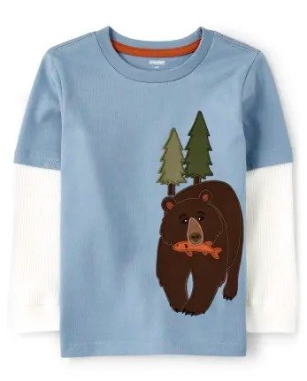 Boys Long Thermal Sleeve Embroidered Bear Layered Top - Critter Campout | Gymboree - ALLURE BLUE