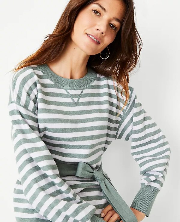 Striped Belted Sweater Dress | Ann Taylor