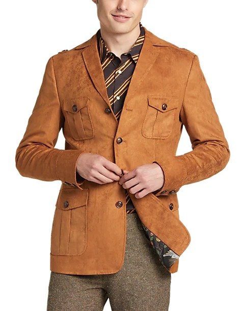 Paisley & Gray Slim Fit Ultrasuede Military Jacket, Cognac - Men's HDN | Men's Wearhouse