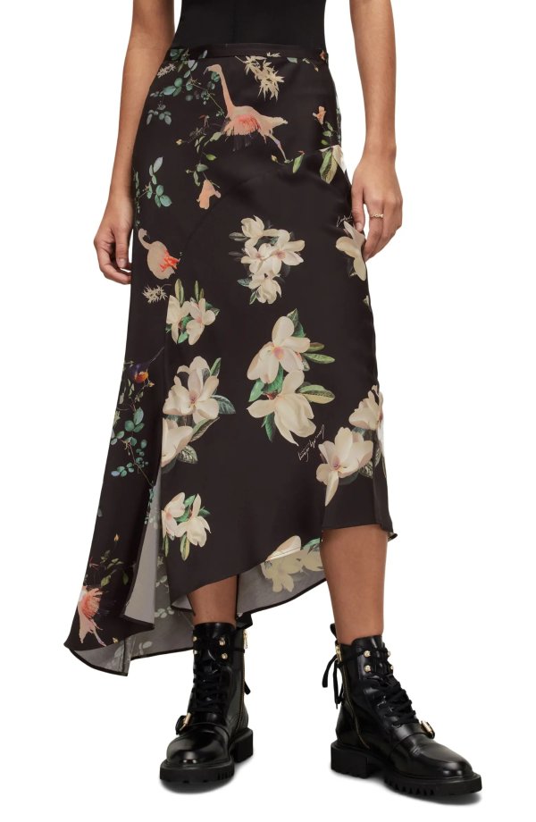 Luisa Fabia Floral Print Asymmetric Skirt