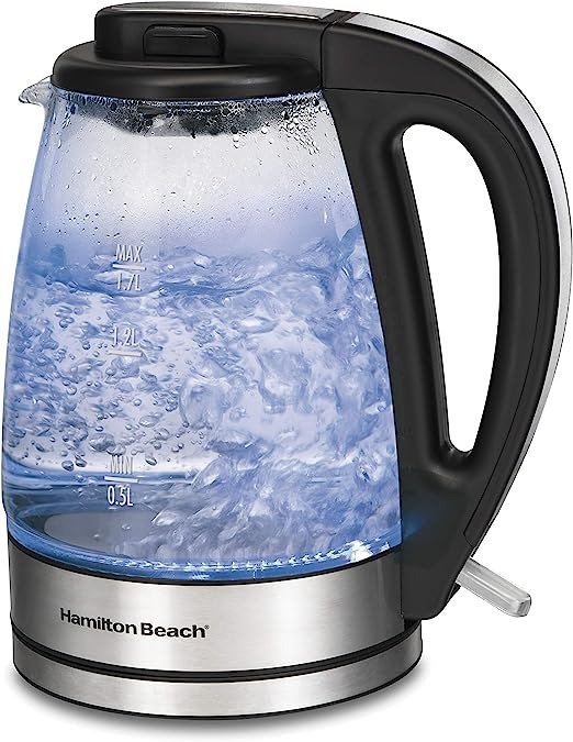 40864 Electric Tea Kettle, Water Boiler & Heater, Cordless, LED Indicator with Built-In Mesh Filter, Auto-Shutoff & Boil-Dry Protection, 1.7 L, Clear Glass