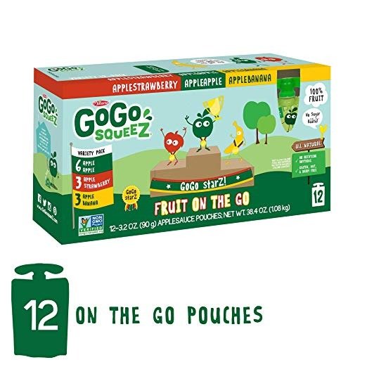 Applesauce on the Go, Variety Pack (Apple/Banana/Strawberry), 3.2 Ounce (12 Pouches), Gluten Free, Vegan Friendly, Healthy Snacks, Unsweetened Applesauce, Recloseable, BPA Free Pouches