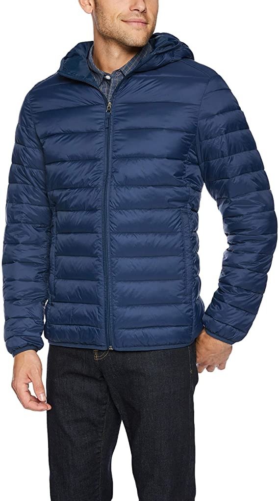 Essentials Men's Lightweight Water-Resistant Packable Hooded Puffer Jacket