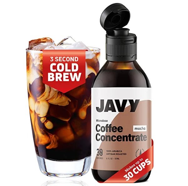 Javy 30X Cold Brew Coffee Concentrate, Perfect for Instant Iced Coffee and Cold Brewed Coffee. Made With All Natural, Mold Free, Arabica Coffee Beans. Low Acidic & Sugar-Free (Mocha, 1 Bottle)