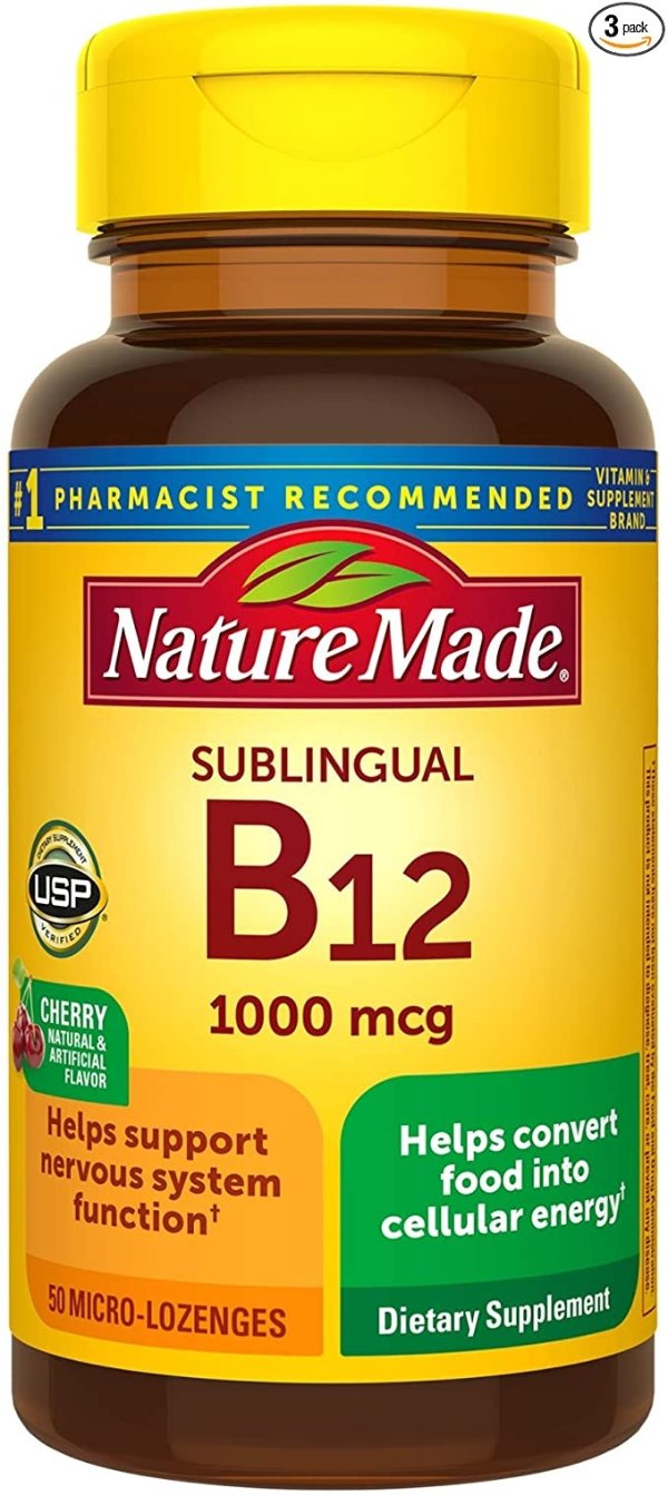Sublingual Vitamin B12 1000 mcg Micro-Lozenges, 50 Count for Metabolic Health† (Pack of 3)