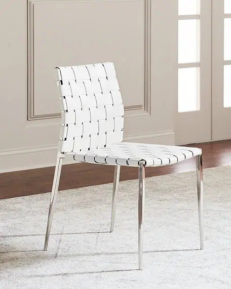 Interlude Home Kennedy Woven Leather Dining Chair, White