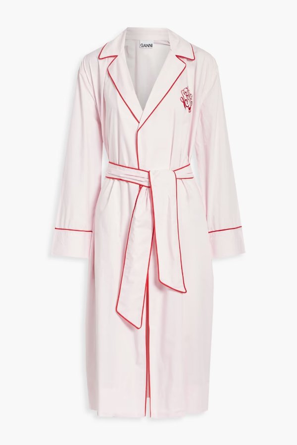 Belted embroidered organic cotton-poplin robe