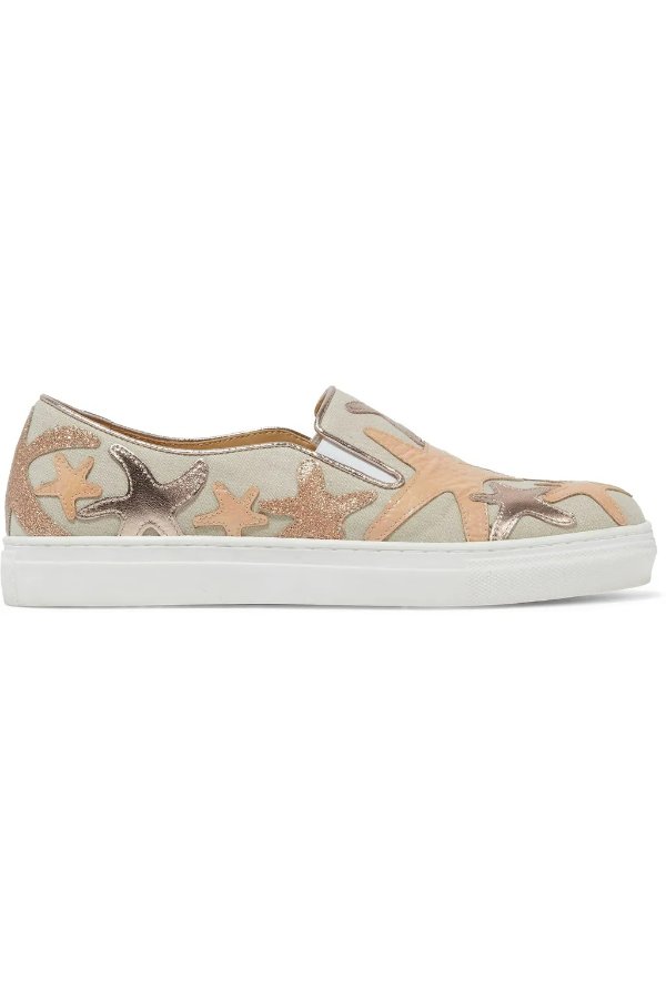 Alex leather-appliqued canvas slip-on sneakers