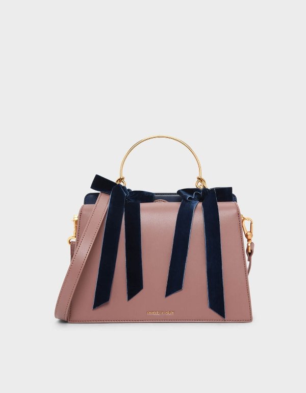 Mauve Velvet Bow Detail Handbag | CHARLES & KEITH US