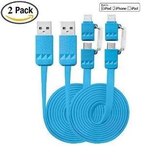PeleusTech 2 in 1 Apple MFi Certified Lightning Micro USB Cable (2 Packs)
