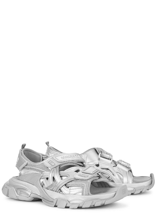 Track silver faux leather sandals